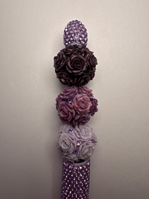 3 fancy purple rose beads