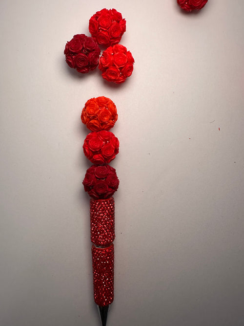 3 fancy rose red beads